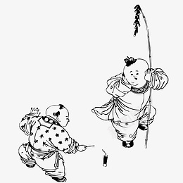 二个孩子玩炮png_新图网 https://ixintu.com 二个孩子玩炮竹 图标 语文书 孩子 黑白