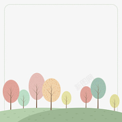 树木卡片可爱清新卡通树木草地边框高清图片