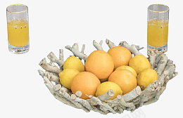 树枝果盘装着柠檬和柠檬汁桌面装饰png免抠素材_新图网 https://ixintu.com 果盘 桌面 装饰 摆件