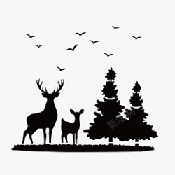 小鹿与森林装饰素材