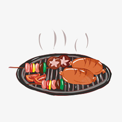 烧烤炭冬季热气腾腾的简笔画小清新美食铁板烧烤高清图片