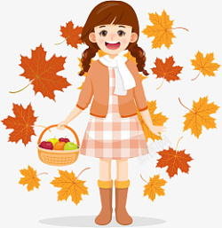 秋天树叶和女孩组合素材