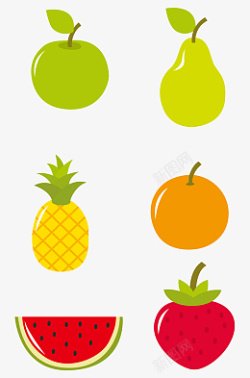 卡通矢量水果苹果草莓梨子西瓜菠萝橘子素材