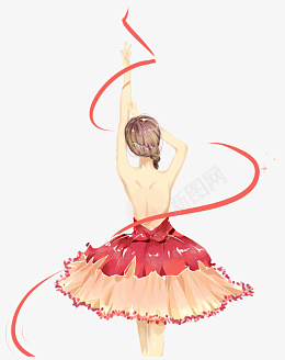 跳舞女孩背影png免抠素材_新图网 https://ixintu.com 红丝带 红裙子 舞蹈 跳舞