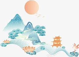 国潮中国风山水建筑png免抠素材_新图网 https://ixintu.com 国潮 中国风 山水 建筑