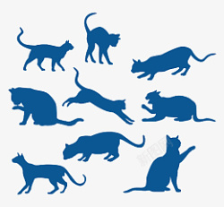 一群各种形状的蓝色小猫咪素材