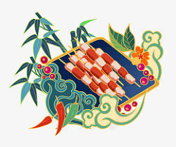 国潮风中国新疆传统美食羊肉串元图片素材