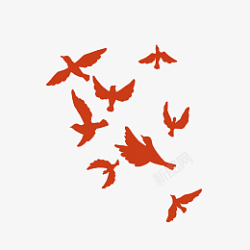 群鸽子红色鸽子群剪影PNG高清图片