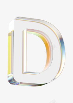 立体水晶透明金边字母D素材