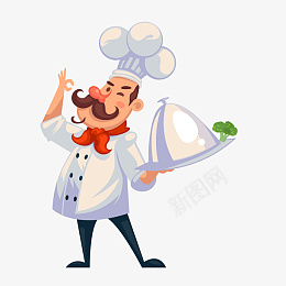 戴帽子端着盘子的外国厨师大厨png免抠素材_新图网 https://ixintu.com 厨师 大厨 手绘 卡通人物 漫画 插画 外国人