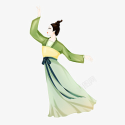 绿色手绘古风汉服美女图素材