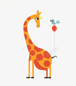 橙色长颈鹿手绘卡通长颈鹿与鸟儿高清图片
