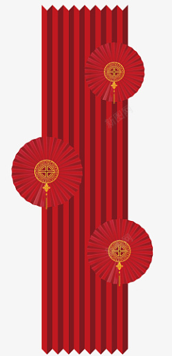 扇子柱子红色中秋素材