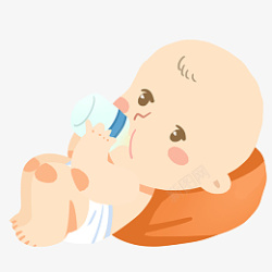 吸奶嘴拿着奶瓶喝奶的小婴儿免抠PNG素材高清图片
