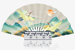国潮中国风传统建筑折扇psd免抠素材_新图网 https://ixintu.com 国潮 中国风 传统建筑 折扇