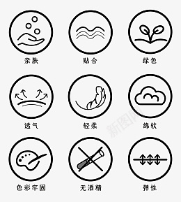 服饰说明图标png免抠素材_新图网 https://ixintu.com icon 色彩稳固 亲肤 功能 图标 弹性 服饰 棉柔 用途 组合 绿色 说明 轻柔 透气 集合