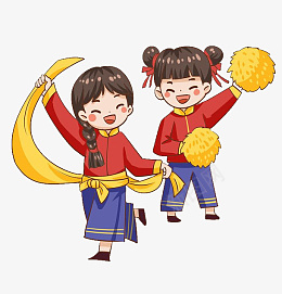 红色小年女孩双人扭秧歌插画png免抠素材_新图网 https://ixintu.com 红色 小年 女孩 双人扭秧歌 插画