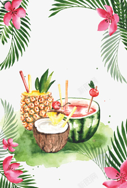 水彩蝴蝶装饰夏天水果汁饮料装饰元素高清图片