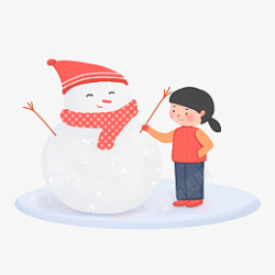 堆雪人的小朋友圣诞节小朋友堆雪人卡通手绘高清图片
