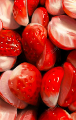 草莓画红色草莓特写画高清图片