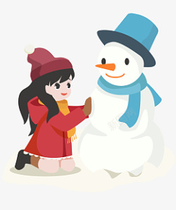 堆雪人女孩冬季卡通女孩子堆雪人高清图片