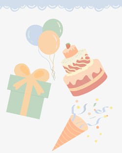 生日派对蛋糕气球礼物可爱手绘元素卡通素材