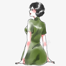 民国绿旗袍美女素材