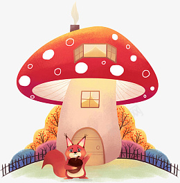 秋天松鼠站在蘑菇屋png免抠素材_新图网 https://ixintu.com 秋天 松鼠 站在 蘑菇屋