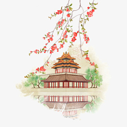中国风手绘建筑元素素材