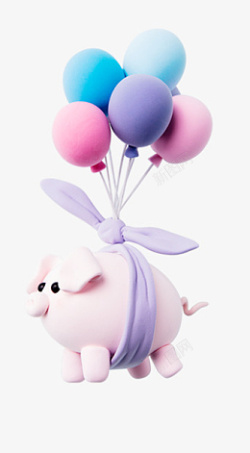 气球猪蝴蝶结卡通素材