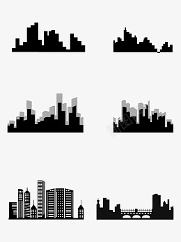 一组黑色城市剪影png免抠素材_新图网 https://ixintu.com 剪影 黑色 城市剪影 免扣
