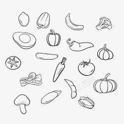 黑白线描蔬菜水果素材