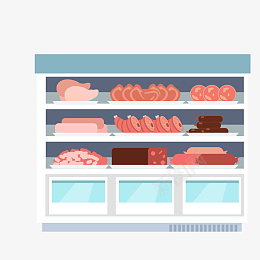 超市肉类货柜设计可商用元素png免抠素材_新图网 https://ixintu.com 手绘 插画 肉类 超市