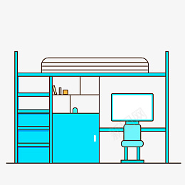 学生宿舍寝室寐png免抠素材_新图网 https://ixintu.com 上铺 宿舍 寝室 楼梯 电脑 黄色 床