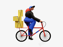 送货自行车3D男孩骑自行车送货高清图片