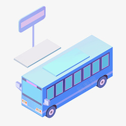 25D蓝色的公交车插画素材