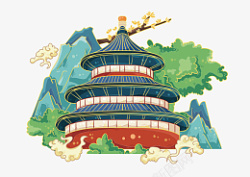 手绘国潮中国风城市地标建筑北京素材