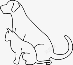 狗线猫猫和狗狗的线稿高清图片