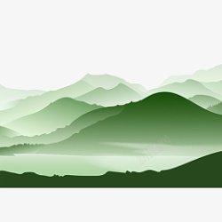 绘画远山图片绿色起伏远山元素高清图片
