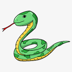 鸡蛋花和舌头手绘插画绿色吐舌头的蛇插画高清图片