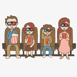 一家人放松心情一家人电影院看电影插画免抠元素高清图片