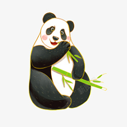 熊猫吃竹子国潮素材