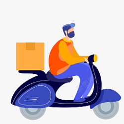 骑着摩托车骑着电动摩托车送货的快递员卡通免抠图高清图片