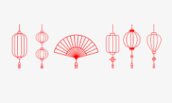 国潮中国风复古灯笼扇子素材