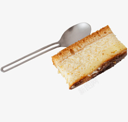 一个不锈钢勺子和蛋糕素材