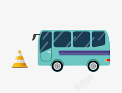 黄色路障蓝色的卡通公交插画高清图片