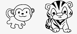 卡通黑白线稿老虎猴子png免抠素材_新图网 https://ixintu.com 卡通 黑白 线稿 老虎-猴子