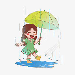 卡通女孩雨中玩耍png免抠素材_新图网 https://ixintu.com 卡通 女孩 雨伞 玩耍