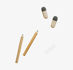 空白办公用品橡皮和两支彩色铅笔高清图片