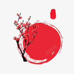 中国风红色梅花印章元素装饰素材
